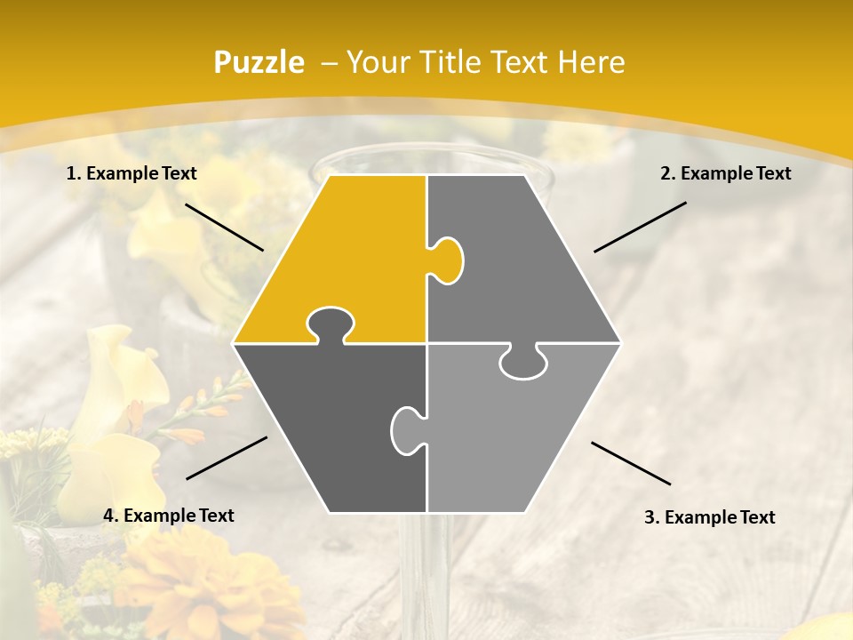 A Wooden Table Topped With Yellow Flowers And Wine Glasses PowerPoint Template
