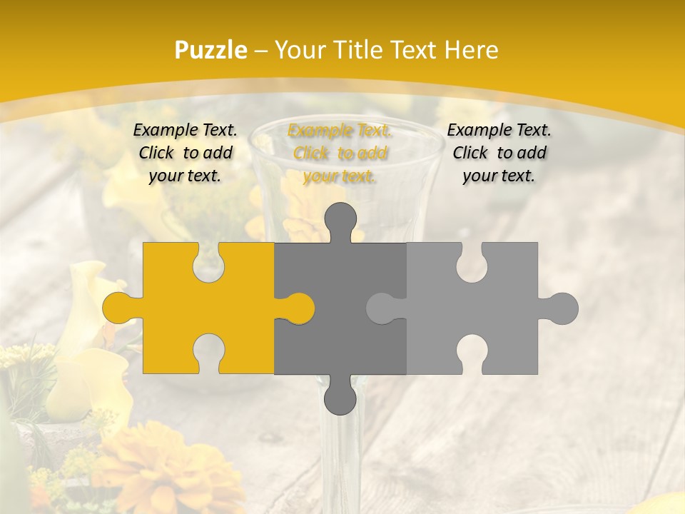 A Wooden Table Topped With Yellow Flowers And Wine Glasses PowerPoint Template