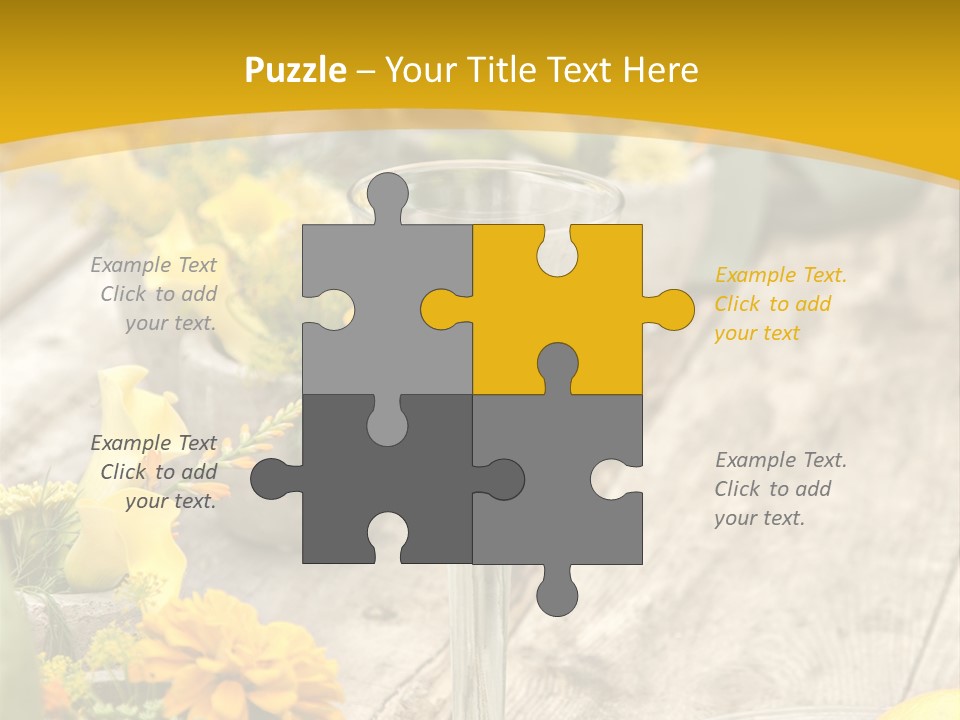 A Wooden Table Topped With Yellow Flowers And Wine Glasses PowerPoint Template