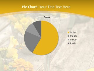 A Wooden Table Topped With Yellow Flowers And Wine Glasses PowerPoint Template