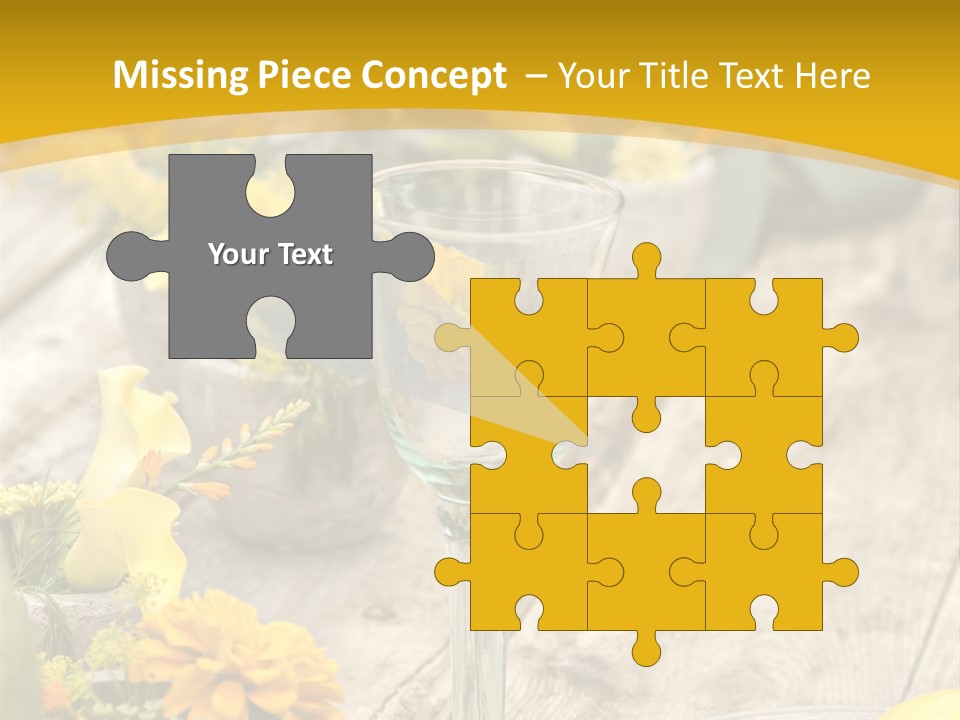A Wooden Table Topped With Yellow Flowers And Wine Glasses PowerPoint Template