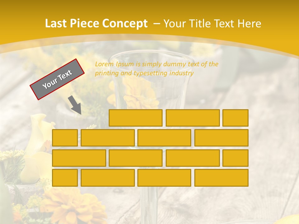 A Wooden Table Topped With Yellow Flowers And Wine Glasses PowerPoint Template