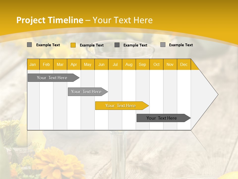 A Wooden Table Topped With Yellow Flowers And Wine Glasses PowerPoint Template