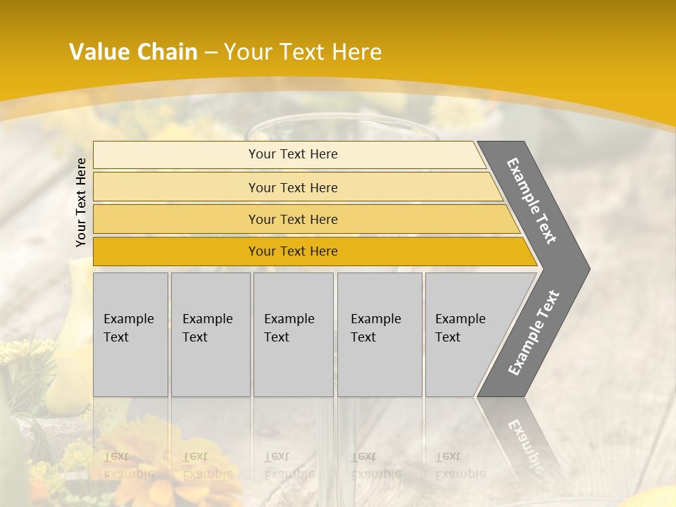 A Wooden Table Topped With Yellow Flowers And Wine Glasses PowerPoint Template
