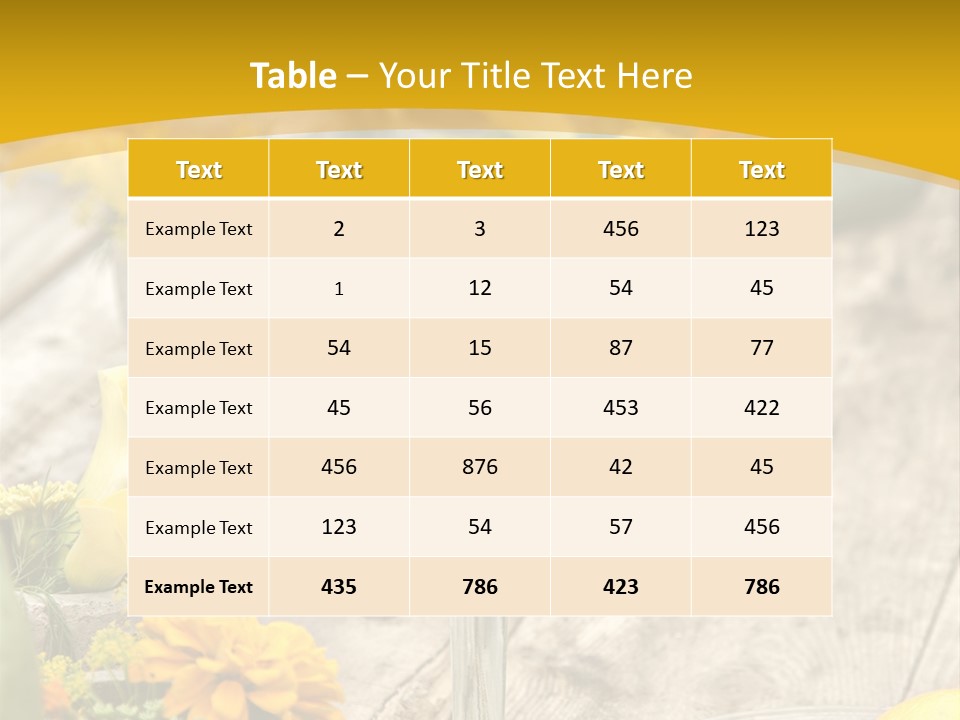 A Wooden Table Topped With Yellow Flowers And Wine Glasses PowerPoint Template