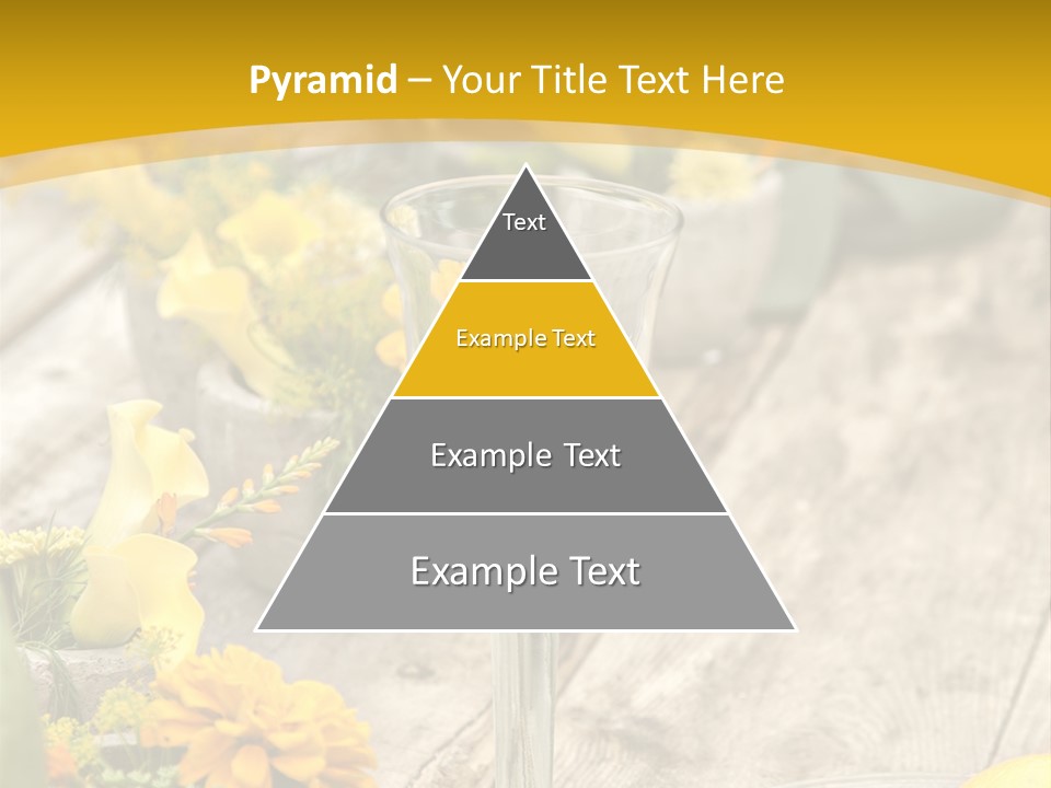 A Wooden Table Topped With Yellow Flowers And Wine Glasses PowerPoint Template