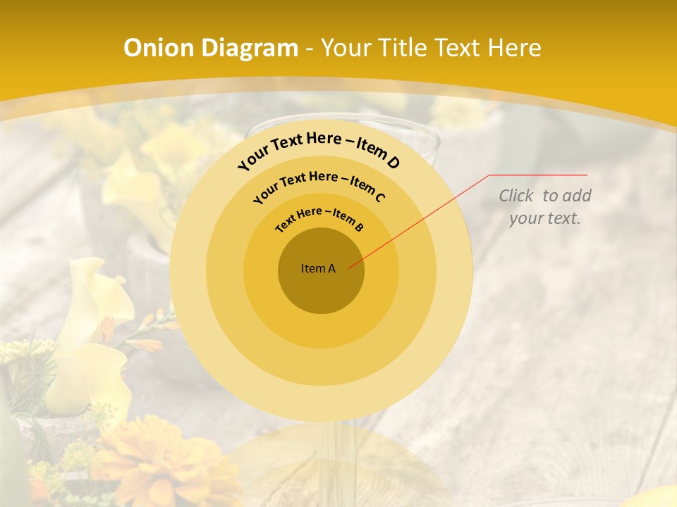 A Wooden Table Topped With Yellow Flowers And Wine Glasses PowerPoint Template