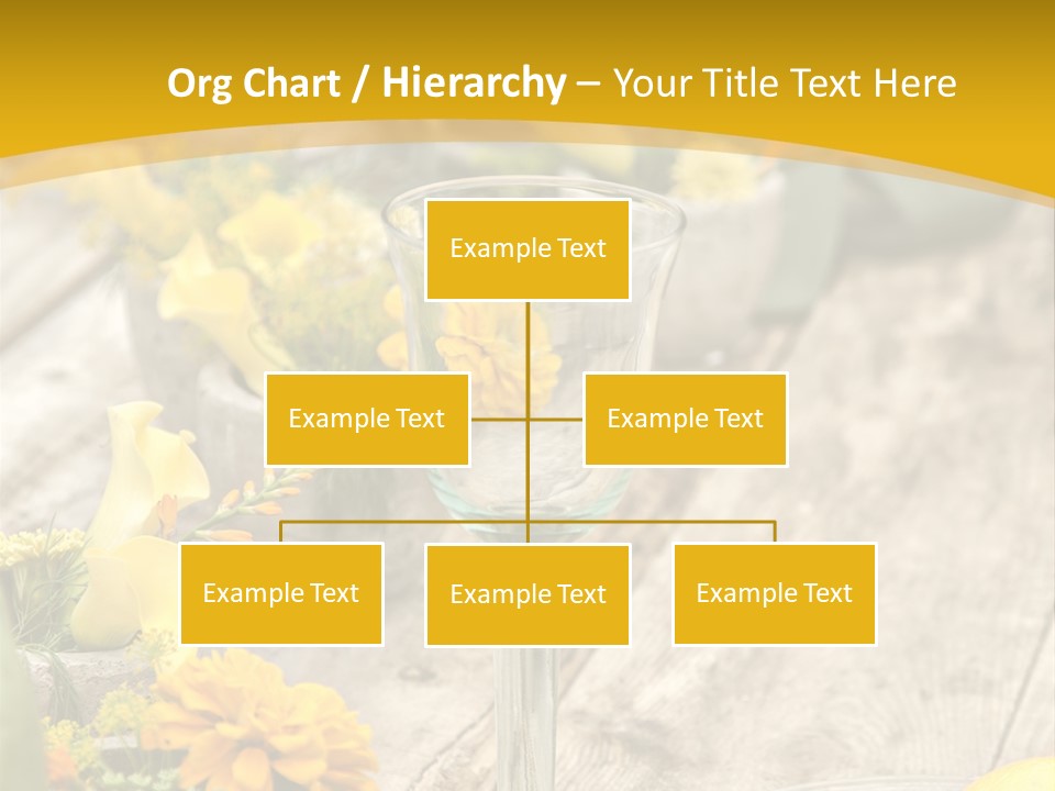 A Wooden Table Topped With Yellow Flowers And Wine Glasses PowerPoint Template