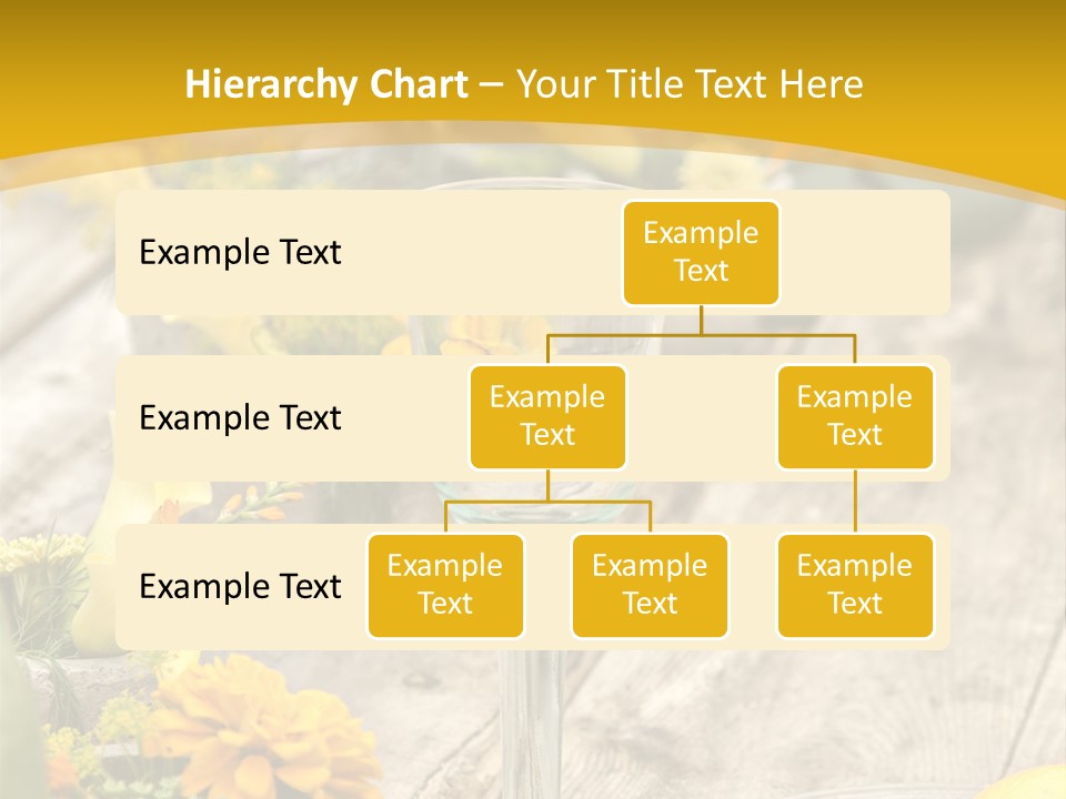 A Wooden Table Topped With Yellow Flowers And Wine Glasses PowerPoint Template