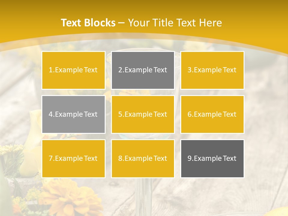 A Wooden Table Topped With Yellow Flowers And Wine Glasses PowerPoint Template