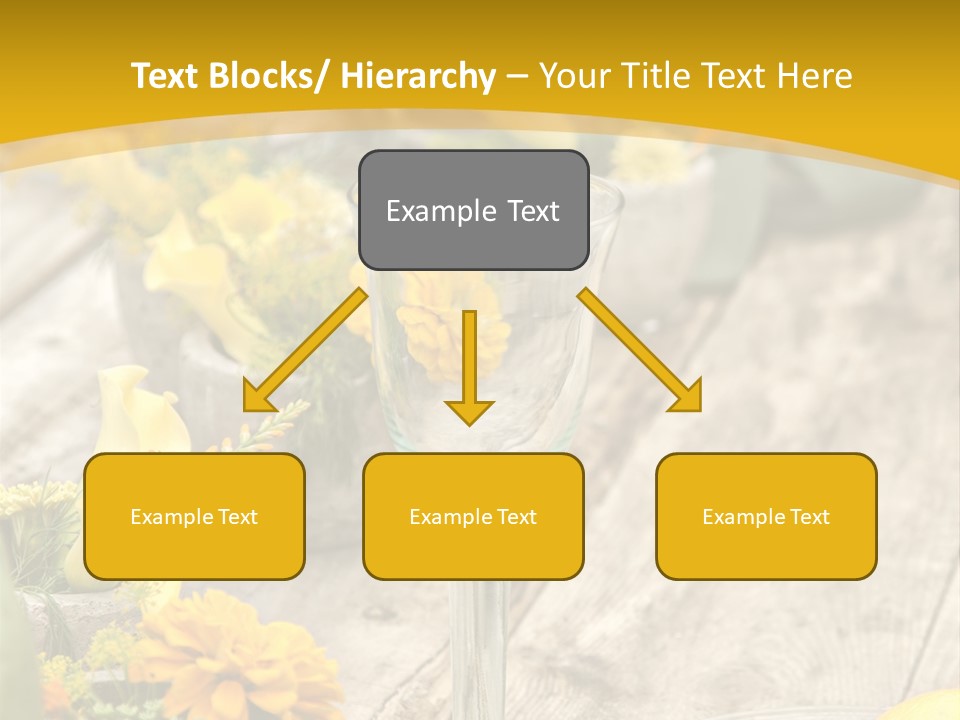 A Wooden Table Topped With Yellow Flowers And Wine Glasses PowerPoint Template