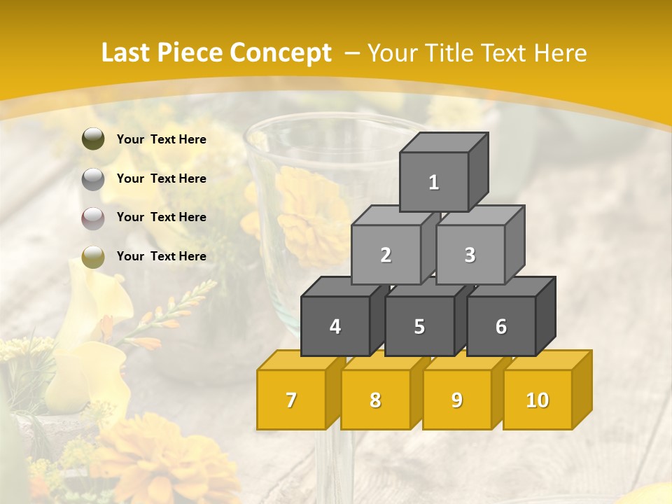 A Wooden Table Topped With Yellow Flowers And Wine Glasses PowerPoint Template