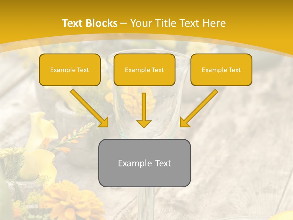 A Wooden Table Topped With Yellow Flowers And Wine Glasses PowerPoint Template