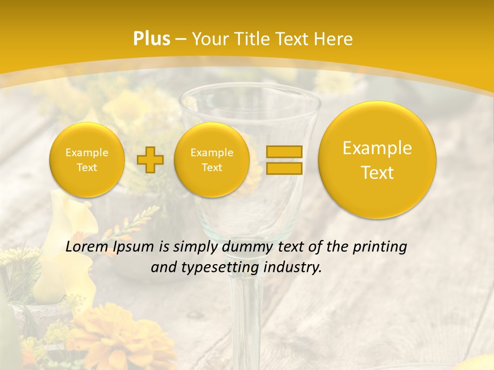 A Wooden Table Topped With Yellow Flowers And Wine Glasses PowerPoint Template