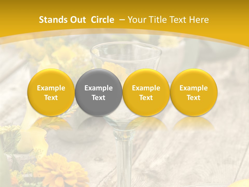A Wooden Table Topped With Yellow Flowers And Wine Glasses PowerPoint Template