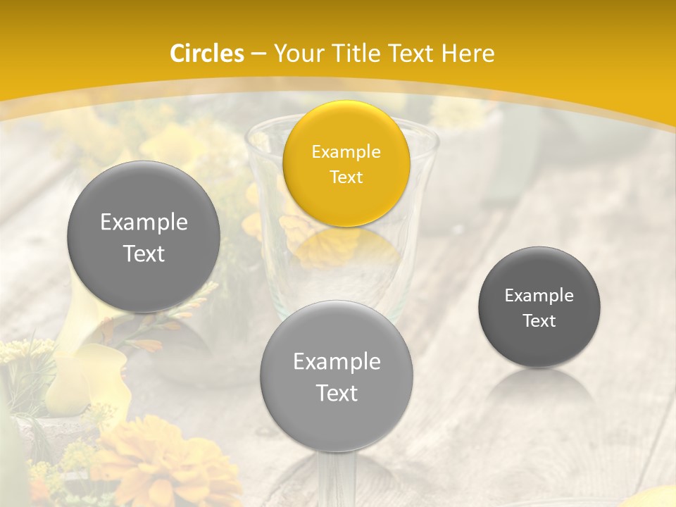 A Wooden Table Topped With Yellow Flowers And Wine Glasses PowerPoint Template