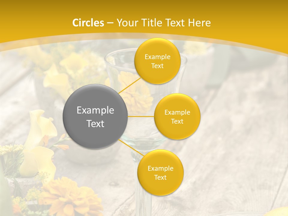 A Wooden Table Topped With Yellow Flowers And Wine Glasses PowerPoint Template