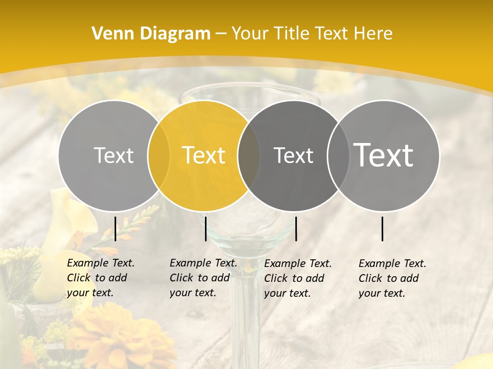 A Wooden Table Topped With Yellow Flowers And Wine Glasses PowerPoint Template