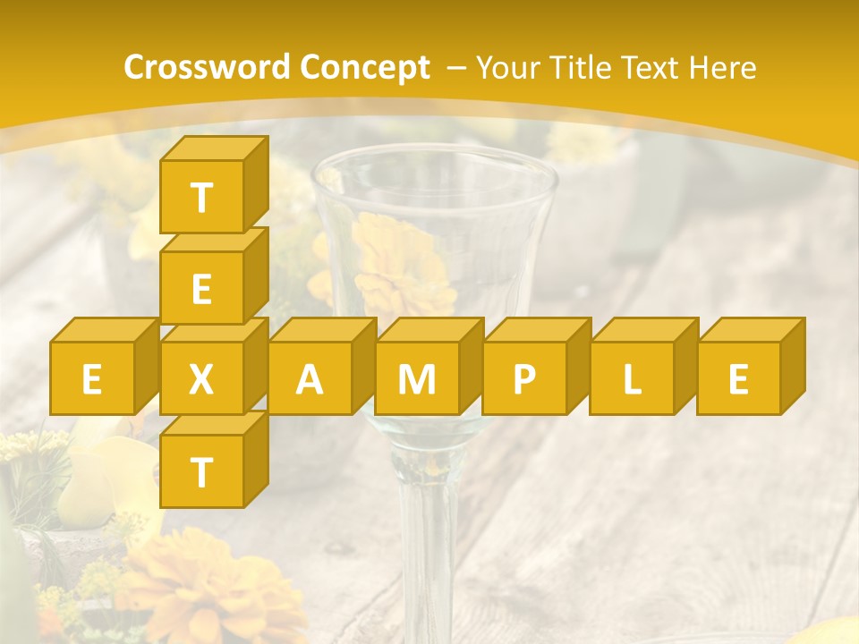 A Wooden Table Topped With Yellow Flowers And Wine Glasses PowerPoint Template