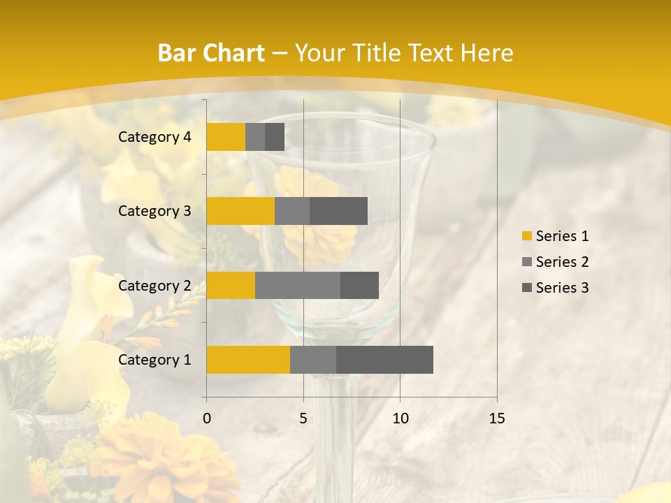 A Wooden Table Topped With Yellow Flowers And Wine Glasses PowerPoint Template