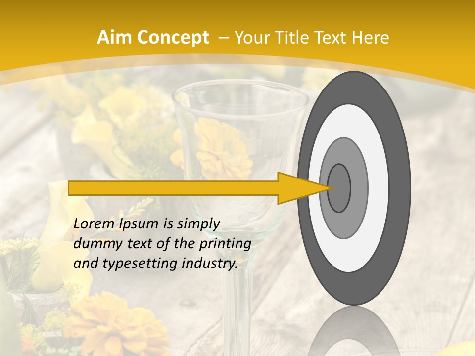 A Wooden Table Topped With Yellow Flowers And Wine Glasses PowerPoint Template