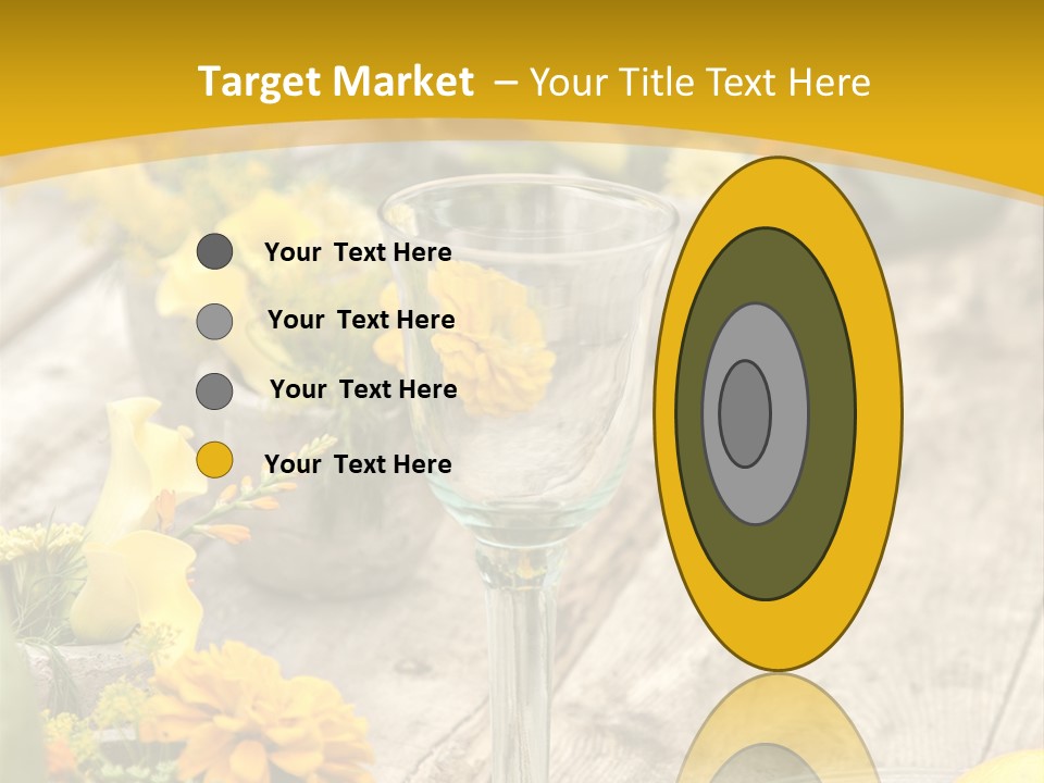 A Wooden Table Topped With Yellow Flowers And Wine Glasses PowerPoint Template