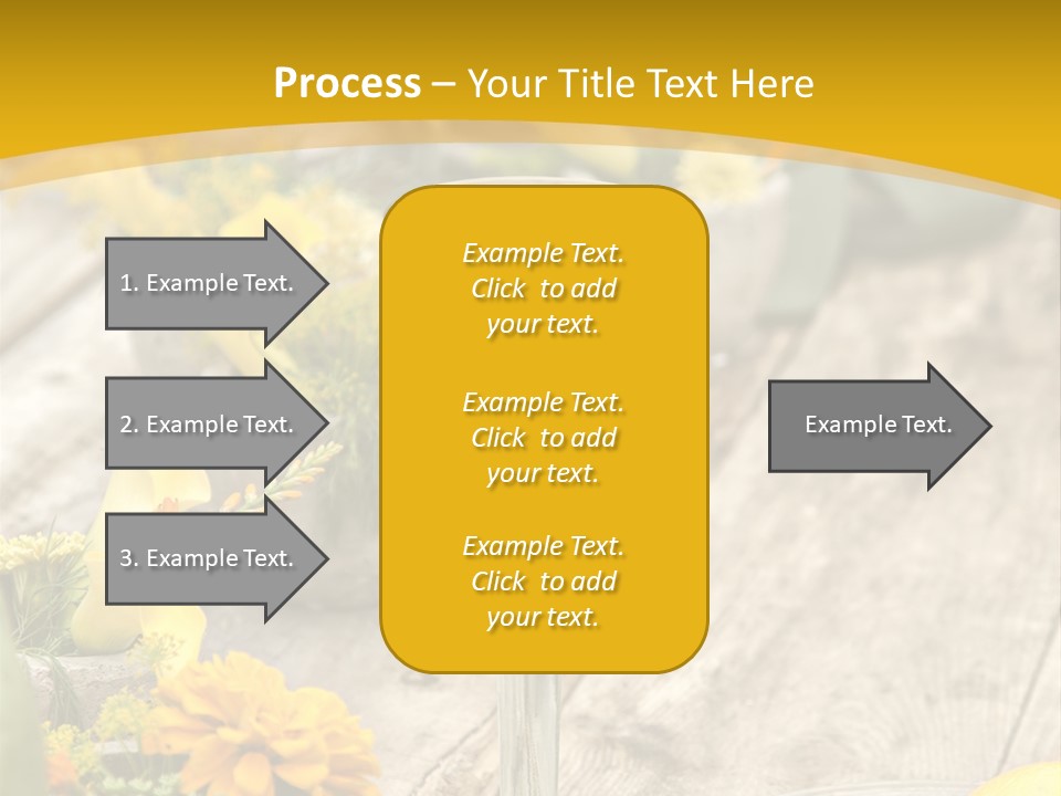 A Wooden Table Topped With Yellow Flowers And Wine Glasses PowerPoint Template