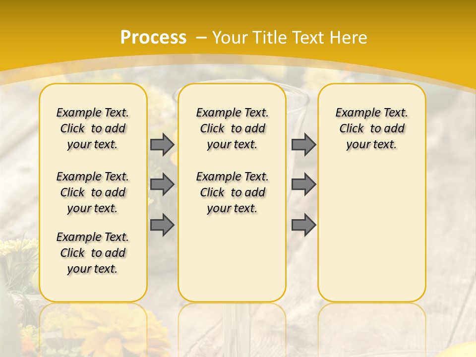A Wooden Table Topped With Yellow Flowers And Wine Glasses PowerPoint Template