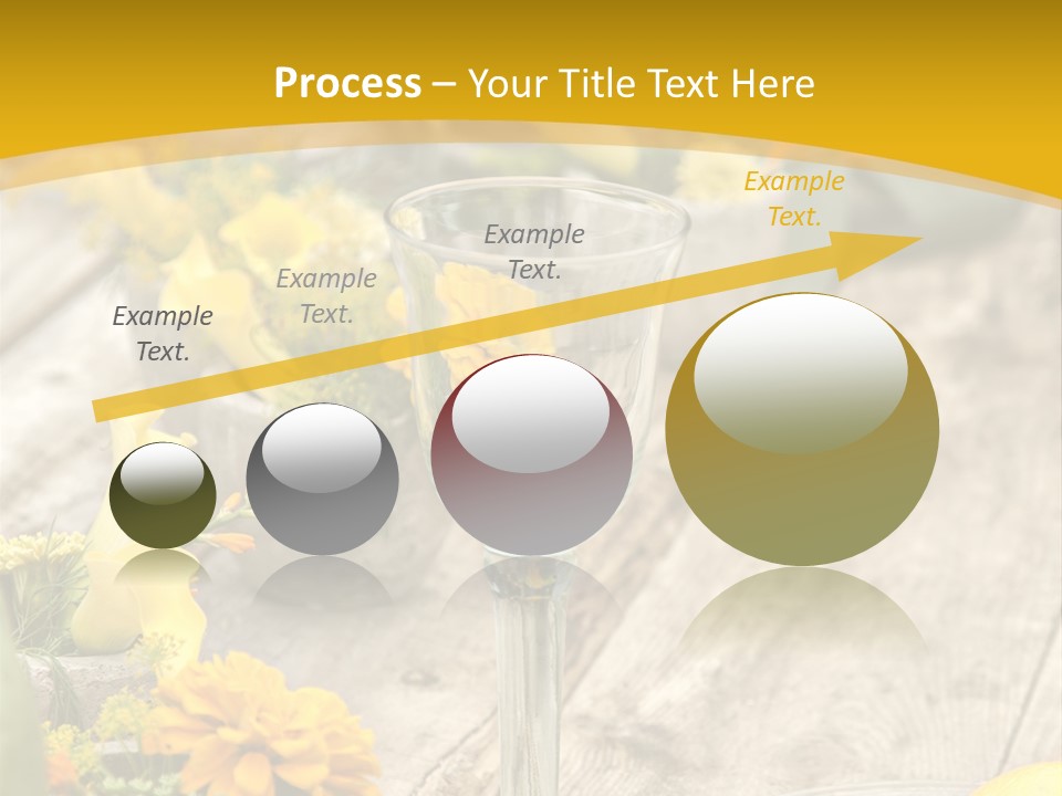 A Wooden Table Topped With Yellow Flowers And Wine Glasses PowerPoint Template