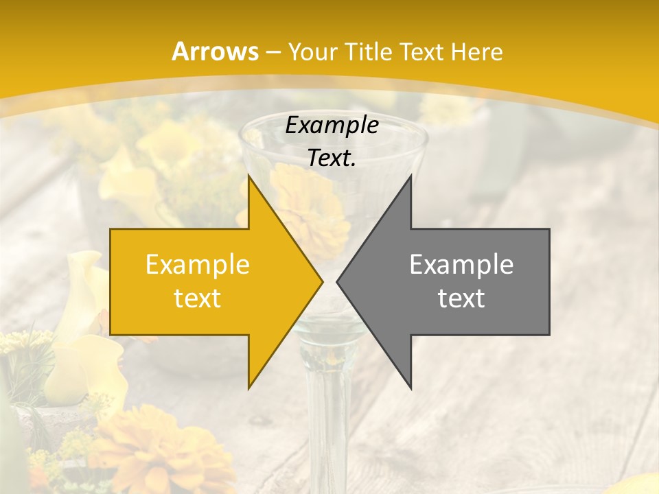 A Wooden Table Topped With Yellow Flowers And Wine Glasses PowerPoint Template