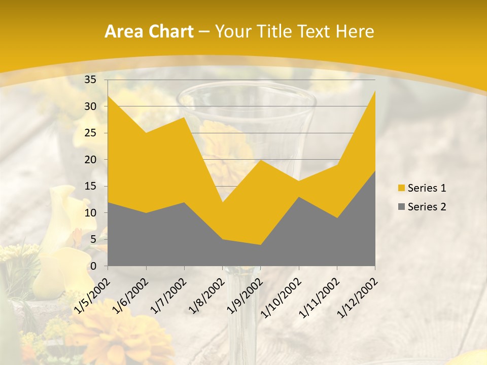 A Wooden Table Topped With Yellow Flowers And Wine Glasses PowerPoint Template