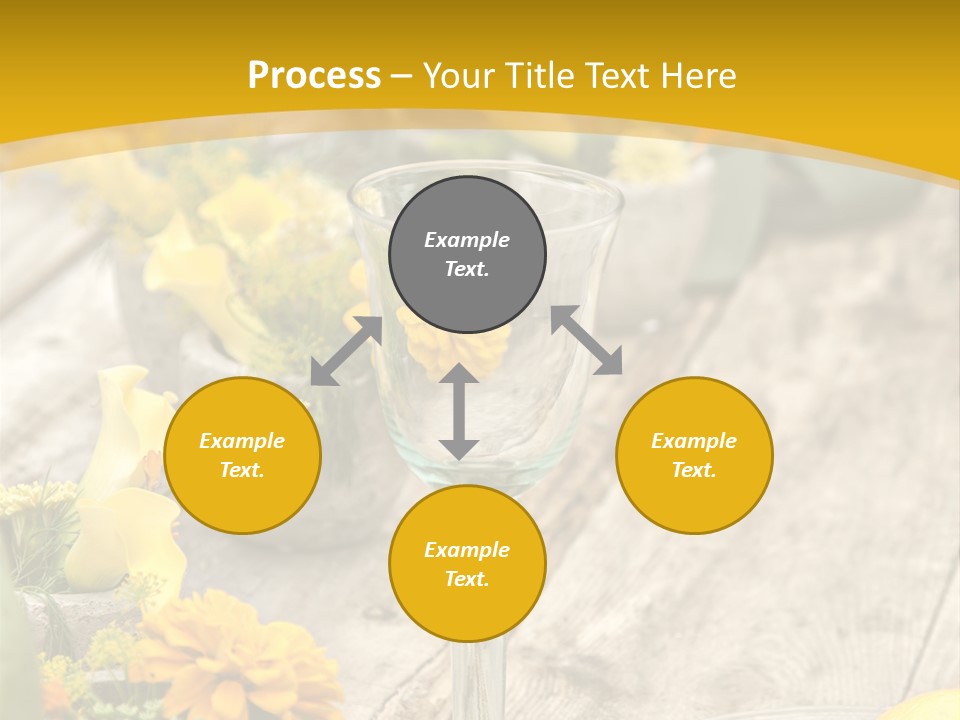 A Wooden Table Topped With Yellow Flowers And Wine Glasses PowerPoint Template