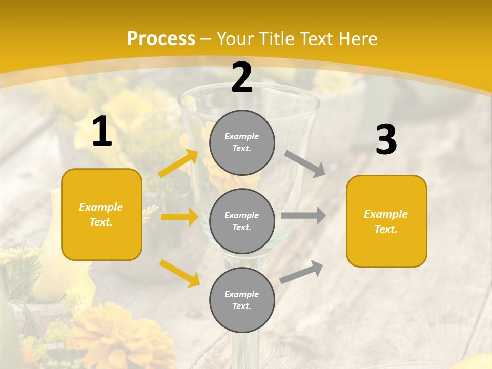 A Wooden Table Topped With Yellow Flowers And Wine Glasses PowerPoint Template