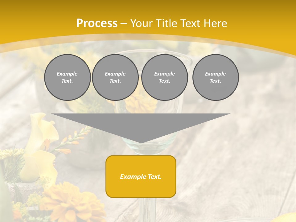 A Wooden Table Topped With Yellow Flowers And Wine Glasses PowerPoint Template