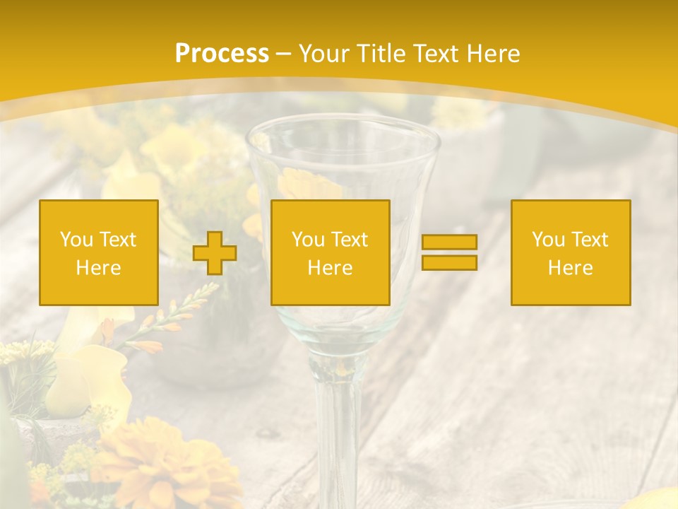 A Wooden Table Topped With Yellow Flowers And Wine Glasses PowerPoint Template