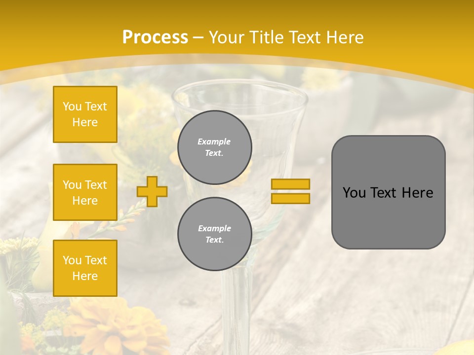 A Wooden Table Topped With Yellow Flowers And Wine Glasses PowerPoint Template