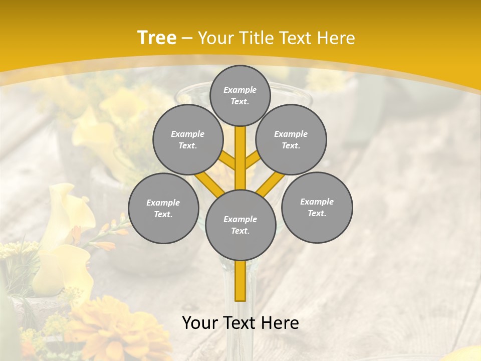 A Wooden Table Topped With Yellow Flowers And Wine Glasses PowerPoint Template