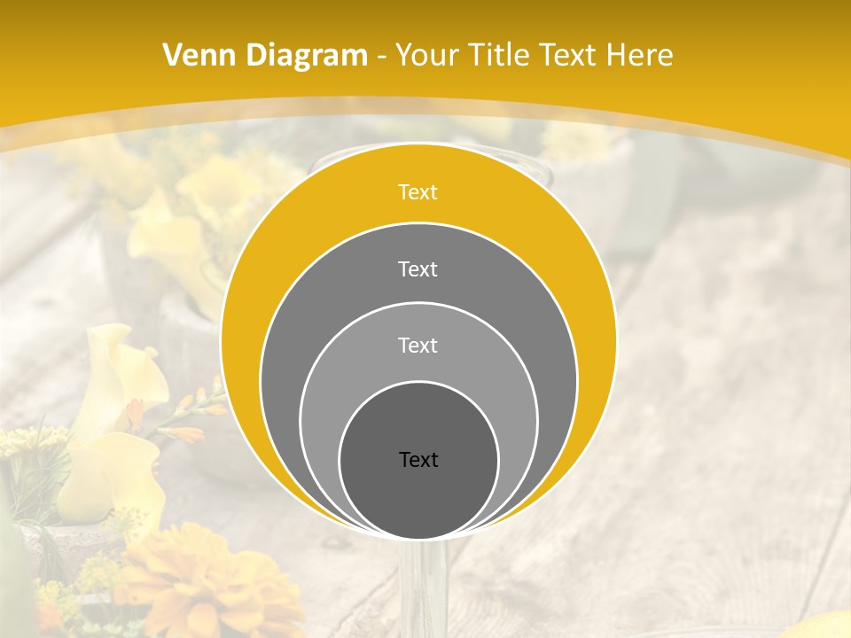 A Wooden Table Topped With Yellow Flowers And Wine Glasses PowerPoint Template