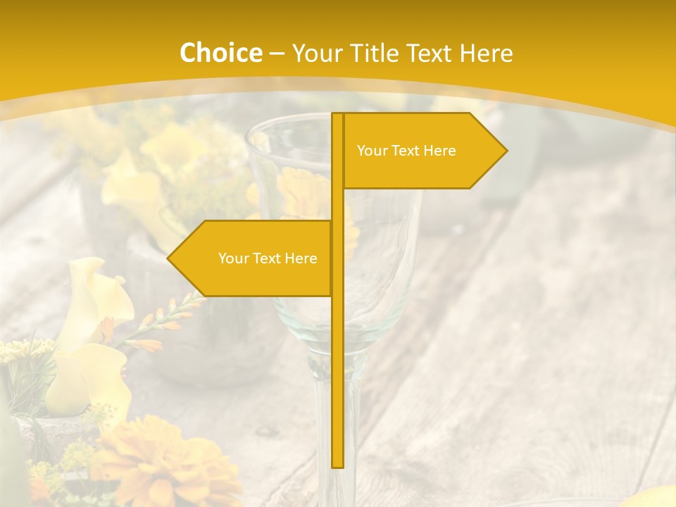 A Wooden Table Topped With Yellow Flowers And Wine Glasses PowerPoint Template