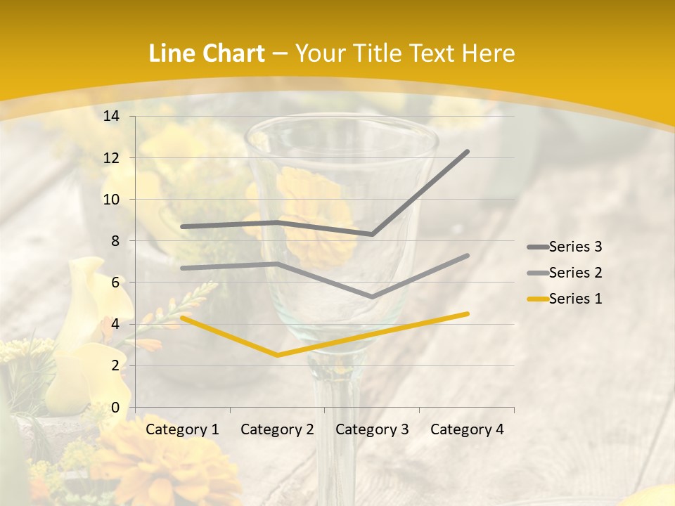 A Wooden Table Topped With Yellow Flowers And Wine Glasses PowerPoint Template