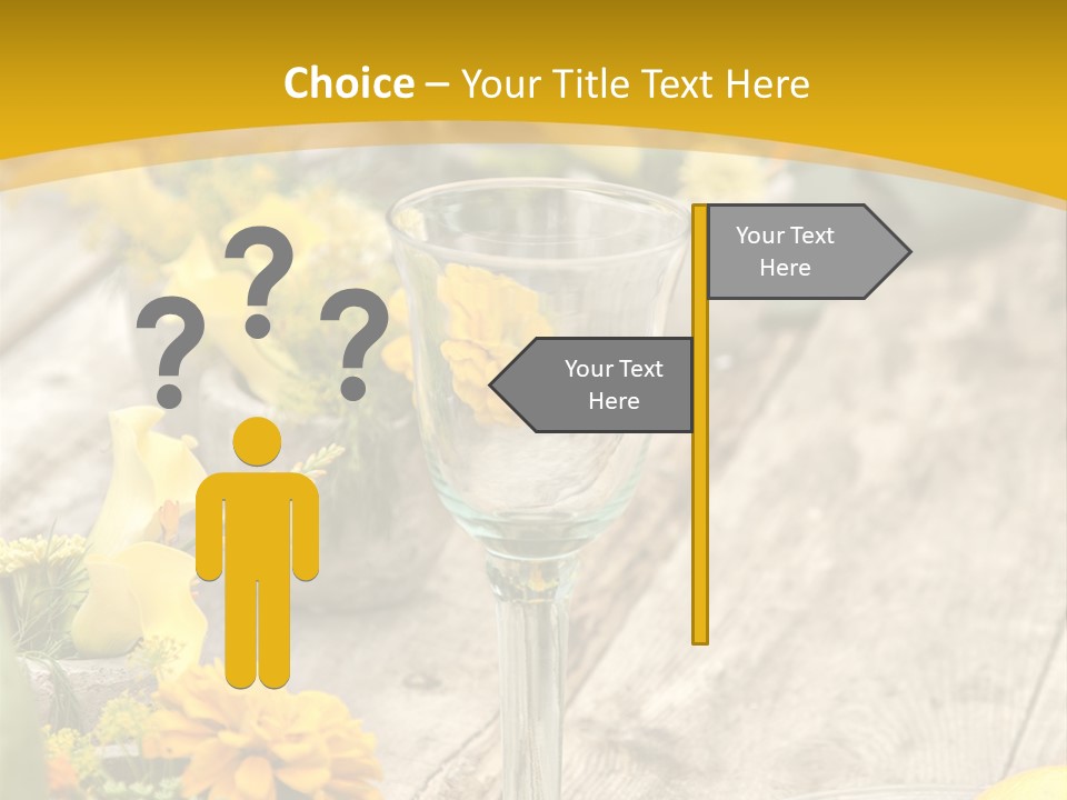 A Wooden Table Topped With Yellow Flowers And Wine Glasses PowerPoint Template