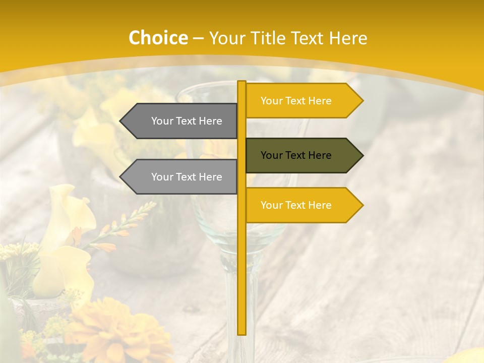 A Wooden Table Topped With Yellow Flowers And Wine Glasses PowerPoint Template