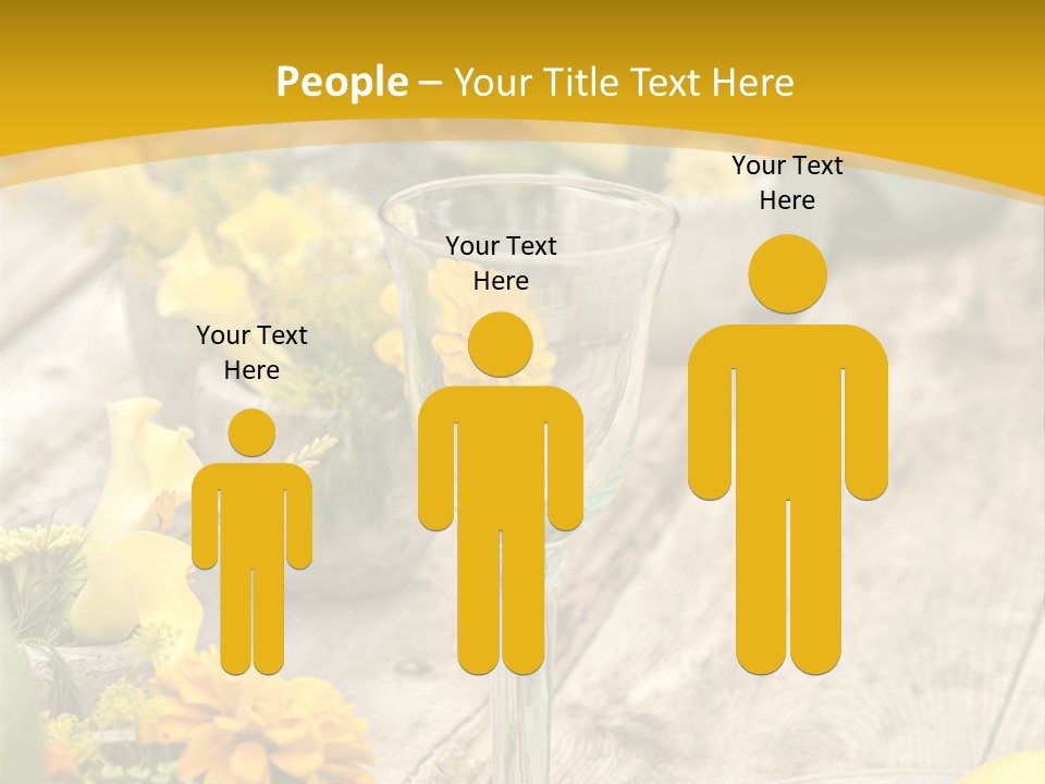 A Wooden Table Topped With Yellow Flowers And Wine Glasses PowerPoint Template