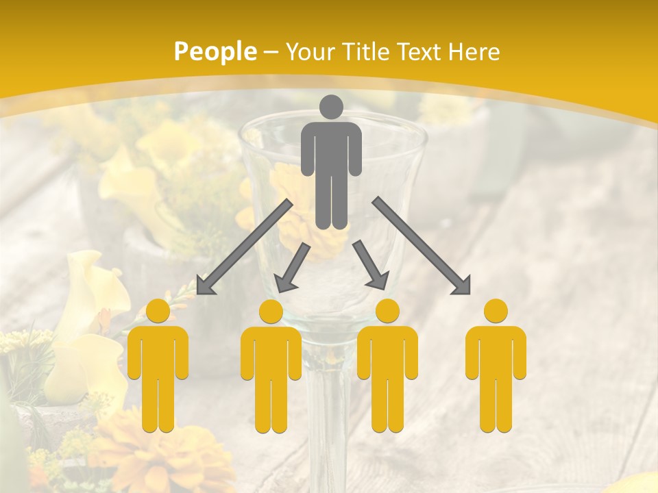 A Wooden Table Topped With Yellow Flowers And Wine Glasses PowerPoint Template