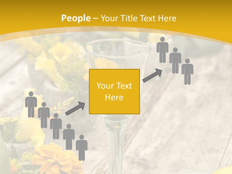 A Wooden Table Topped With Yellow Flowers And Wine Glasses PowerPoint Template