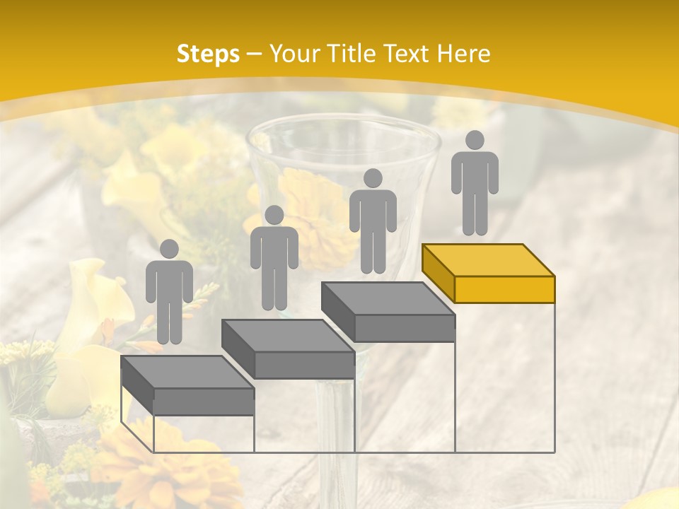A Wooden Table Topped With Yellow Flowers And Wine Glasses PowerPoint Template