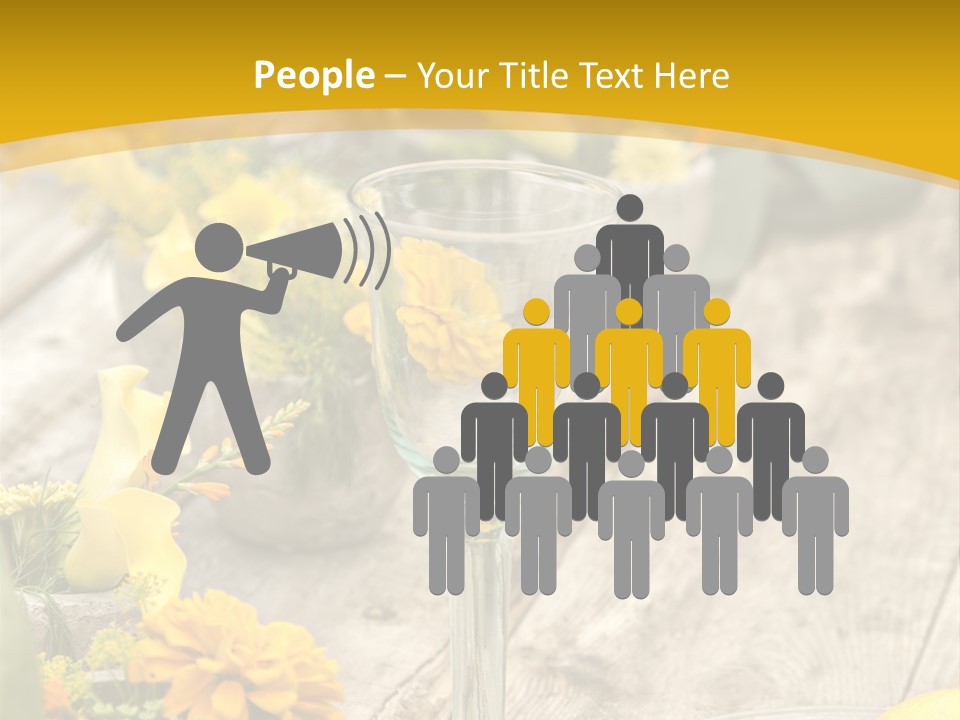 A Wooden Table Topped With Yellow Flowers And Wine Glasses PowerPoint Template