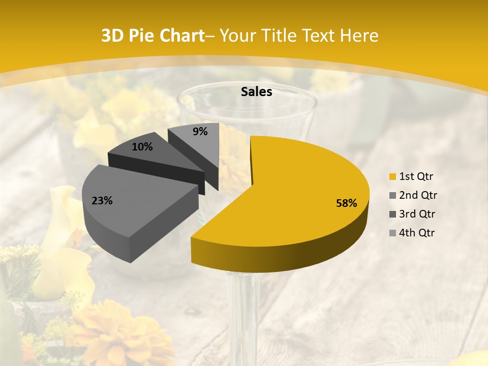 A Wooden Table Topped With Yellow Flowers And Wine Glasses PowerPoint Template