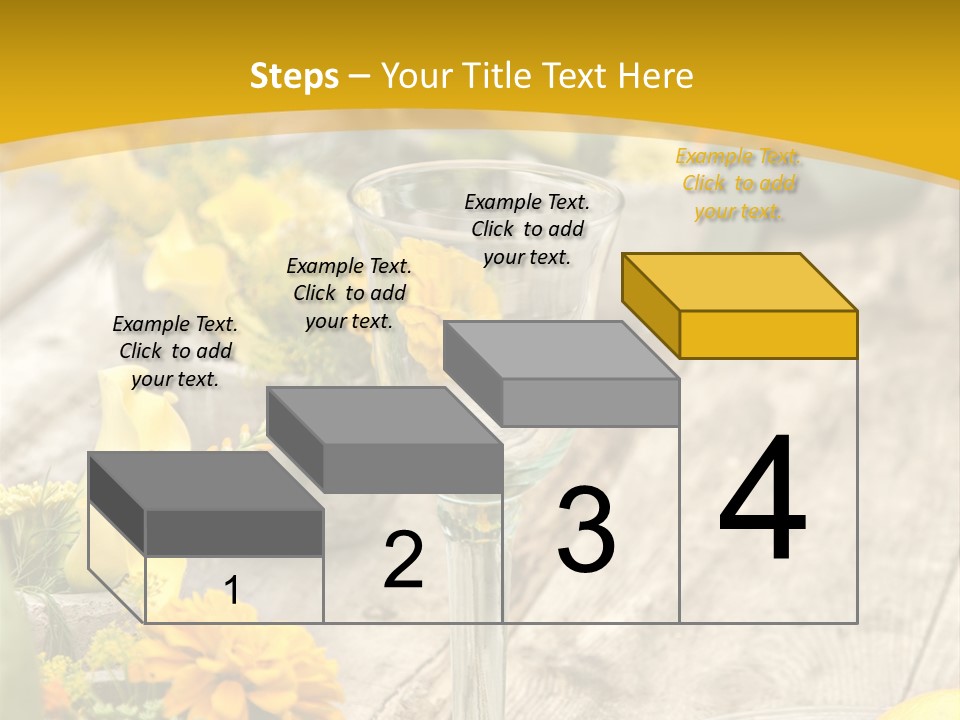 A Wooden Table Topped With Yellow Flowers And Wine Glasses PowerPoint Template