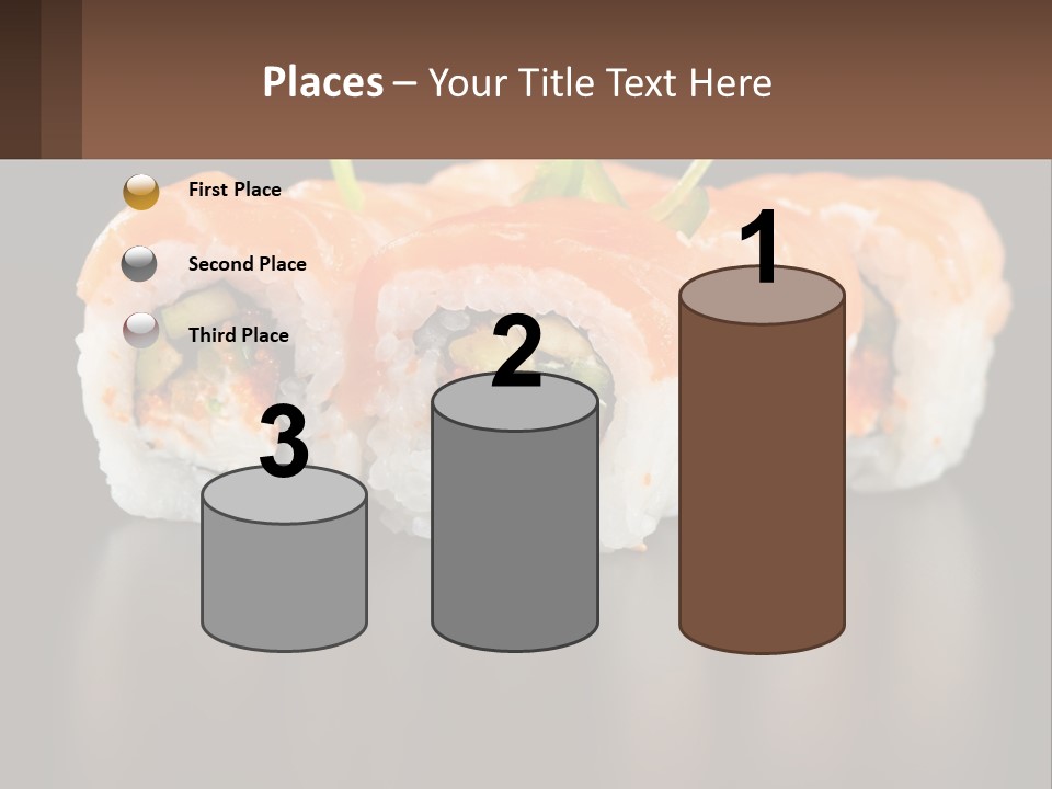 A Piece Of Sushi With Sauce And Cucumbers On It PowerPoint Template